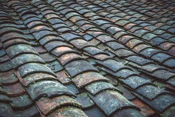 Traditional clay roof of ancient chinese building,closeup.