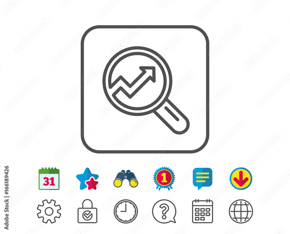 Poster chart line icon. report graph or sales growth sign in magnifying glass. analysis and statistics data