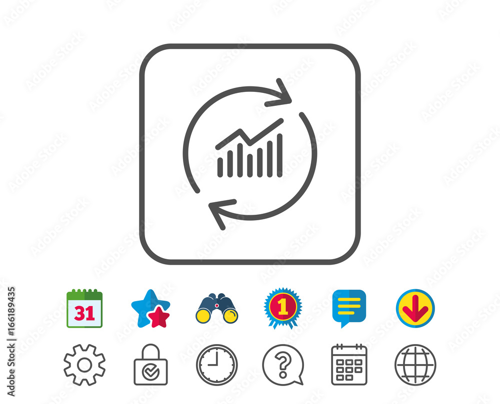 Poster chart line icon. update report graph or sales growth sign. analysis and statistics data symbol. cale