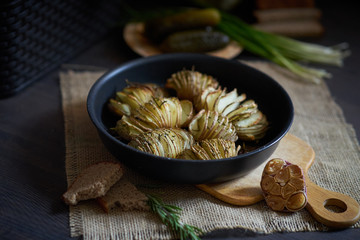 Baked potatoes with rosemary.