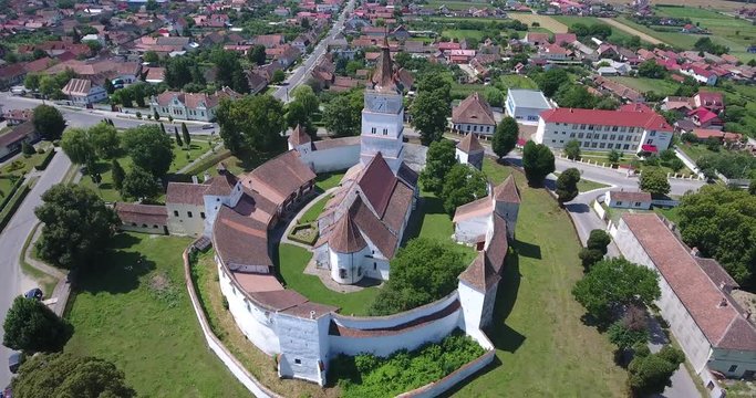 Harman Saxon Fortified Church in Transylvania. Aerial video footage taken with a 4K drone