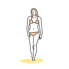 People on the beach. Walking. Summer Time. hand drawn. line drawing. vector illustration.