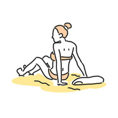 People on the beach. sunbathing. Summer Time. hand drawn. line drawing. vector illustration.