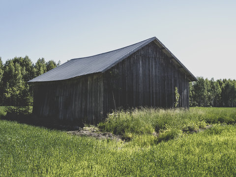 An old barn just waiting for a collapse, not a rare sight in some rural areas of Finland