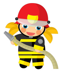 cartoon character - fireman girl smiling and working - illustration for children