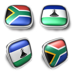 South Africa and Lesotho 3d metalic square flag Button Icon Design Series. 3D World Flag Button...