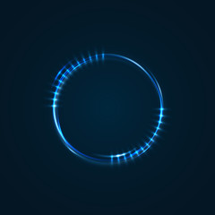 Technology digital background. Glowing sci-fi interface HUD element with distorted lines, swirls, bright sparkles. Vector illustration