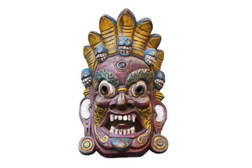  Traditional Buddhist masks in Swayambhunath, Nepal.Isolated on white.