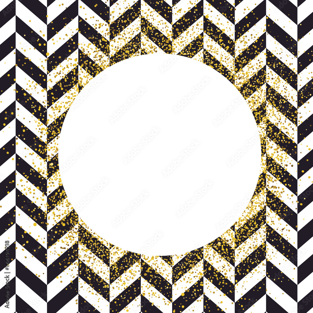Poster invitation card design template. chevron black pattern and golden chaotic dots. vector invitation de