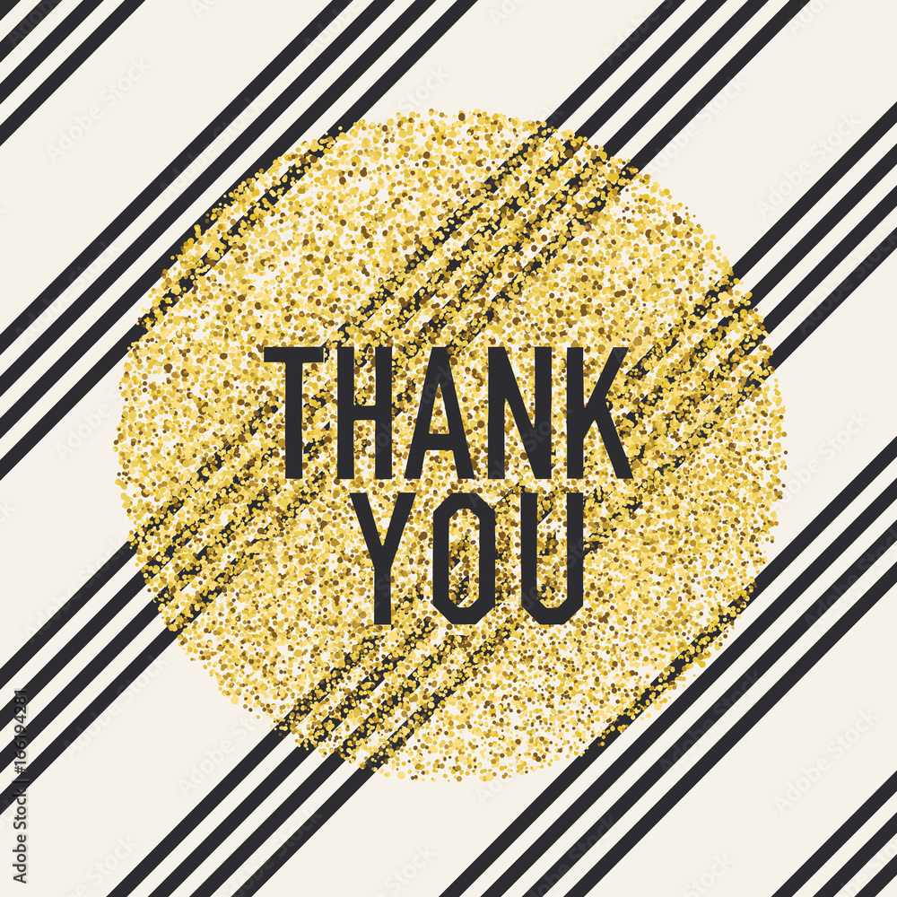 Poster thank you. invitation card design template. diagonal lines pattern and golden chaotic dots circle sh