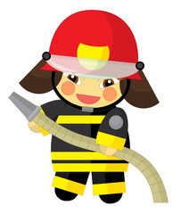cartoon character - fireman girl smiling and working - illustration for children