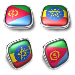 Eritrea and Ethiopia 3d metalic square flag Button Icon Design Series. 3D World Flag Button Icon Design Series.