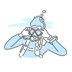 summer sports. scuba diving in variety poses. hand drawn. line drawing. vector illustration.