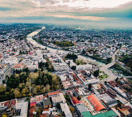 Obraz premium aerial view of the central part of Kutaisi with Rioni river, Georgia