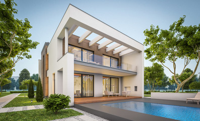 Fototapeta premium 3d rendering of modern house at evening