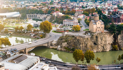 Fototapeta premium beautiful view of Narikala fortress and Tbilisi in Georgia