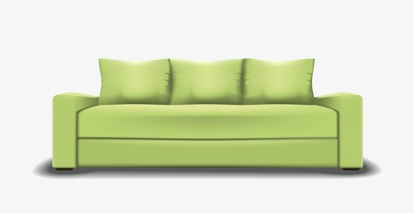 Green sofa on white background