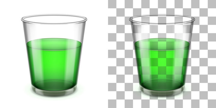 Wider top glass tumbler with sloped sides for various drinks. Realistic vector illustration.