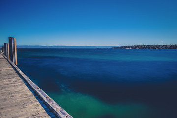 Fototapeta na wymiar Beautiful view of Coles Bay and the Freycinet Pier in Tasmania.