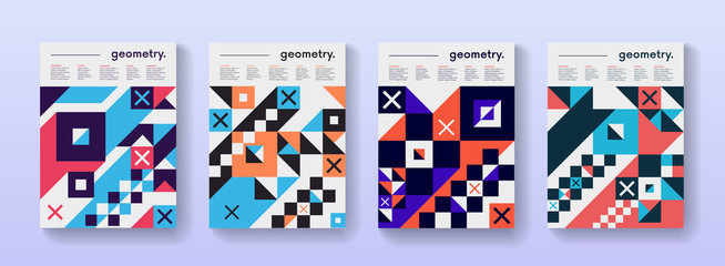 Set of geometric poster cards flat design. Applicable for Placards, Covers, Flayers, Banners, Brochures.
