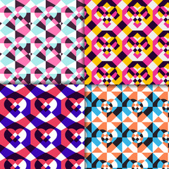 Set of geometric patterns with hearth love signs vector design.