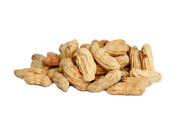 peanut group. nuts close up on white background