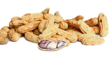 peanut group. nuts close up on white background