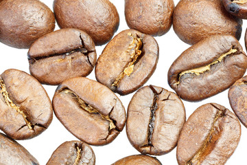 Coffee beans under microscope - extreme close up of coffee beans