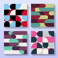 Set of flat dynamic motion retro posters. Vintage minimalistic cover cards.
