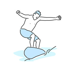 summer sports. surfing in variety poses. hand drawn. line drawing. vector illustration.