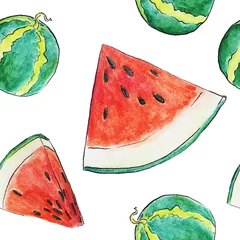 Fototapete Wassermelone Wassermelone nahtlose Muster-Aquarell-Illustration