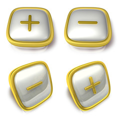 Obraz premium Plus and minus 3d metalic square Symbol Button Icon Design Series. 3D World Flag Button Icon Design Series.