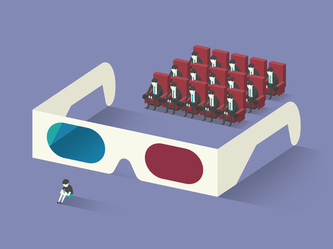 Through 3D glasses