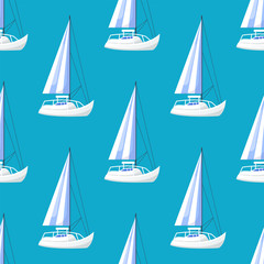 Summer time boat vacation nature tropical beach landscape seamless pattern of paradise island holidays lagoon vector illustration.