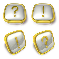Question mark and Exclamation mark 3d metalic square Symbol Button Icon Design Series. 3D World Flag Button Icon Design Series.
