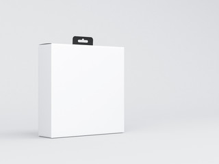 White Square Cardboard Box Mockup packaging with black Hang Tab, 3d rendering