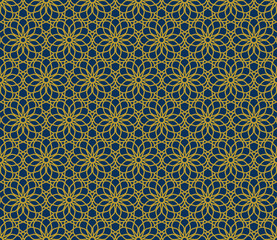 lacy pattern 2 / Blue and yellow ethnic pattern of floral elements. Seamless vector background. 