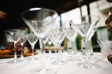 Many glasses of champagne on the table, colorful