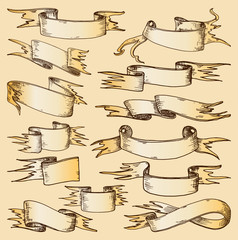 Hand drawn ribbons old fashioned paper vector illustration.