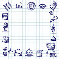 Back to school. Hand drawn school icons and symbols on notebook page. With place for your text