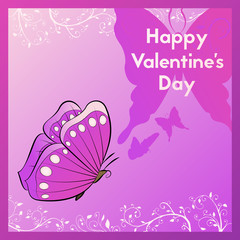 Happy Valentine's day. Greeting card with lilac butterfly.