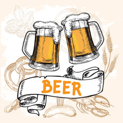 hand drawn set beer collection on a white background
