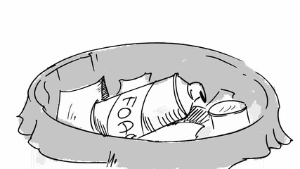 Waste bin full with foam and soap Vector background