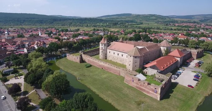 Fagaras medieval fortress aerial video footage taken with a 4K drone near Brasov Transylvania Romania