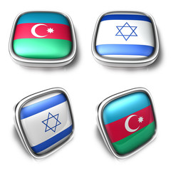 3D Metalic azerbaijan and israel square flag Button Icon Design Series. 3D World Flag Button Icon Design Series.