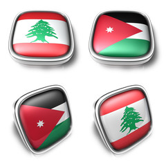 3D Metalic labanon and jordan square flag Button Icon Design Series. 3D World Flag Button Icon Design Series.