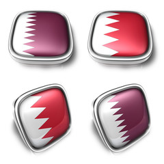 3D Metalic qatar and bahrain square flag Button Icon Design Series. 3D World Flag Button Icon Design Series.