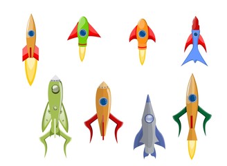 Rockets cartoon vector set