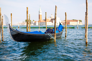 Gondolas moored on the Grand Canal, Venice, Italy © Angelov