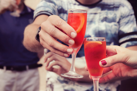make a toast, some friends are going to drink and having a fun